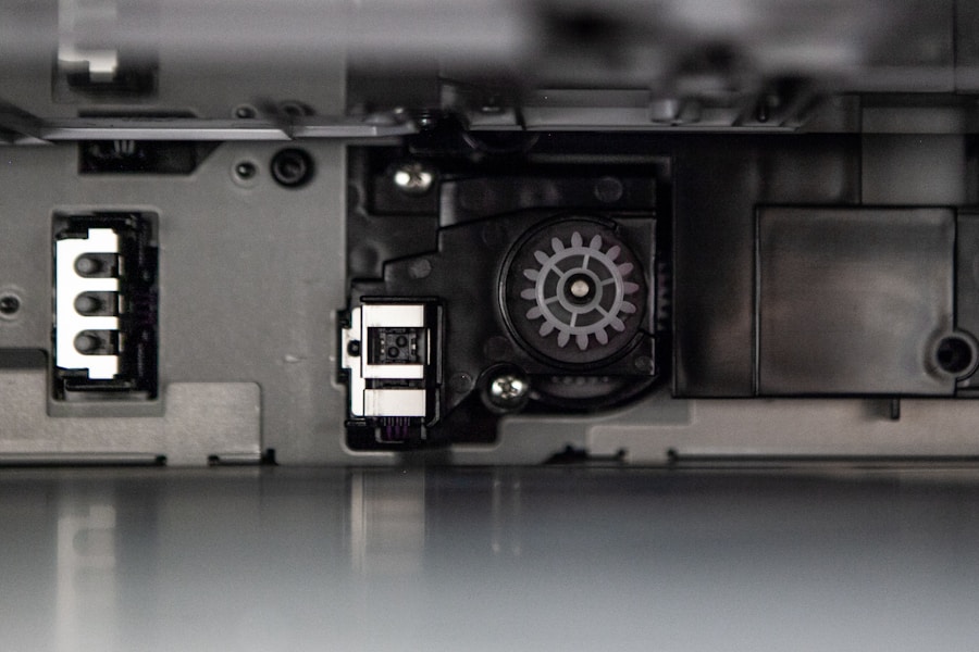 Inside a printer during troubleshooting
