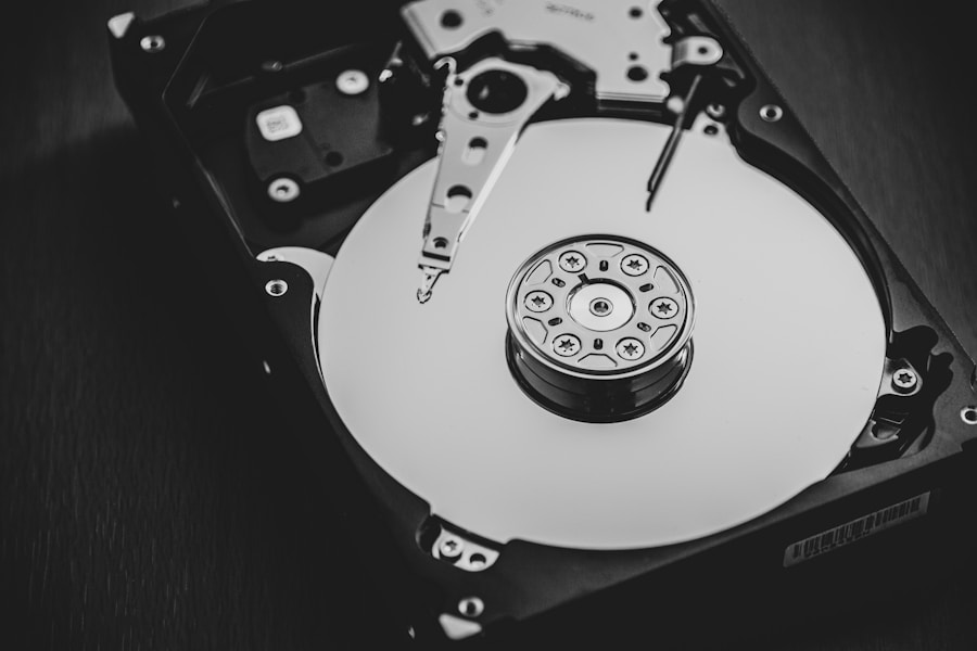 Open hard disk drive representing computer storage clean-up